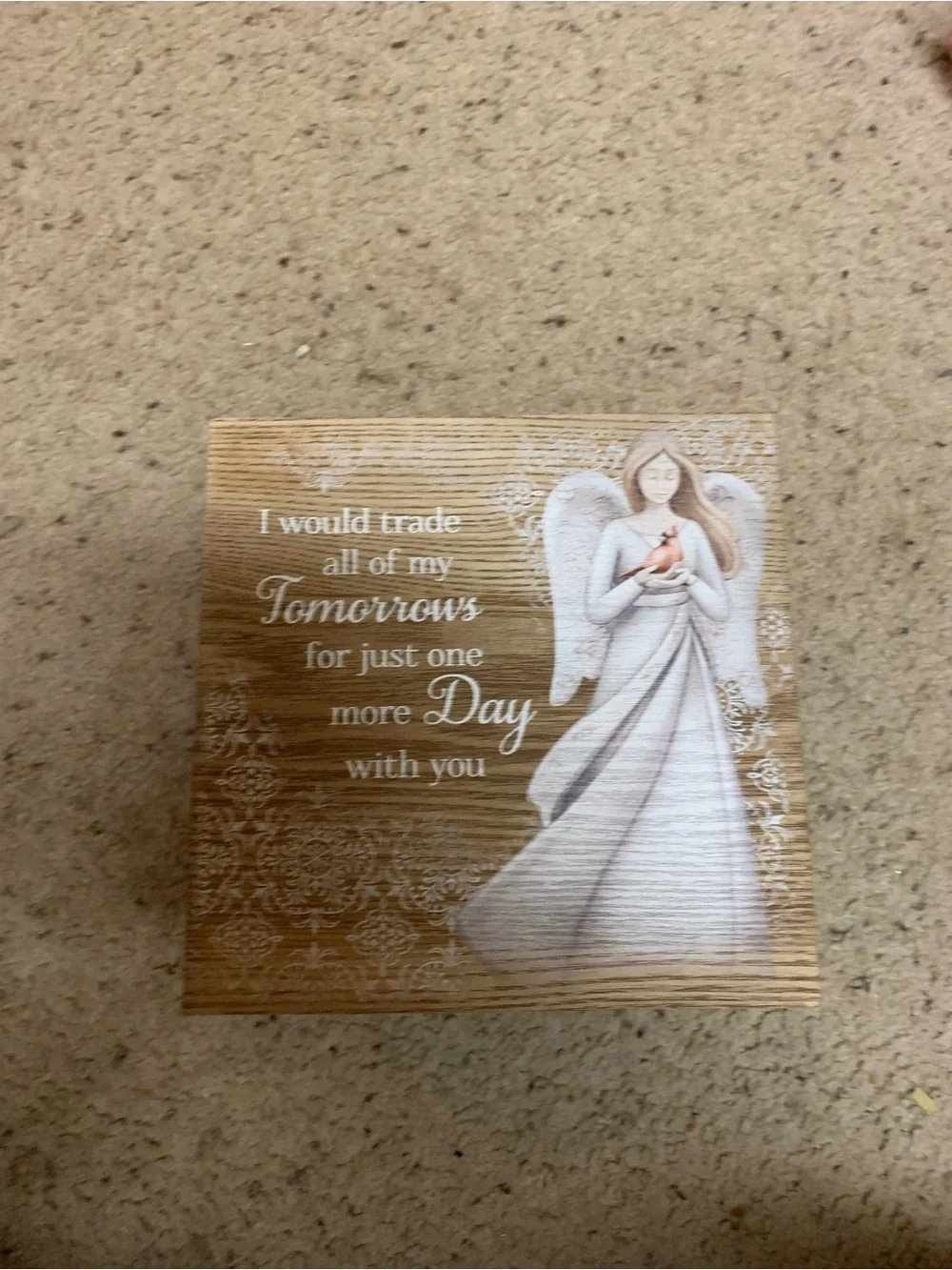 Angel Memory box with Sentiment - White and Brown